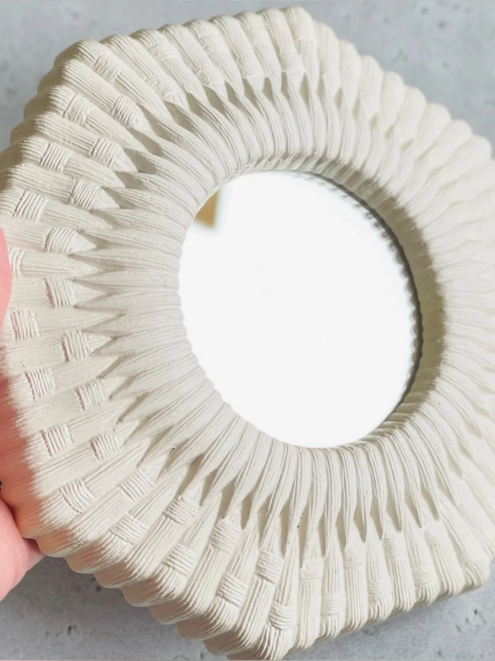 Vintage Homco Cream Tone Faux Wicker Octagonal Wall Mirror Small 70s Boho